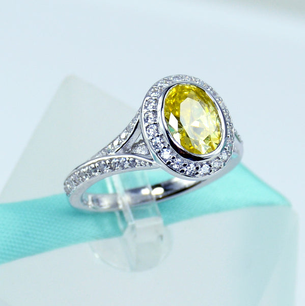 Sale Oval Yellow CZ Engagement Ring 925 Sterling Silver