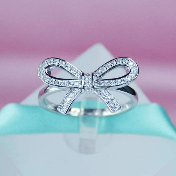 Bow Simulated Diamond Ring In Sterling Silver