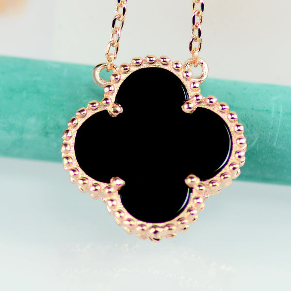 Lucky Clover Black Onyx Rose Gold Bracelet