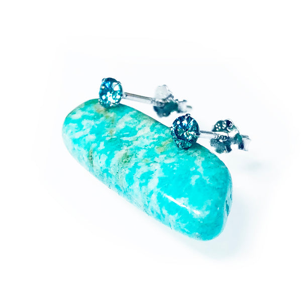 3MM Greenish Blue Moissanite Studs