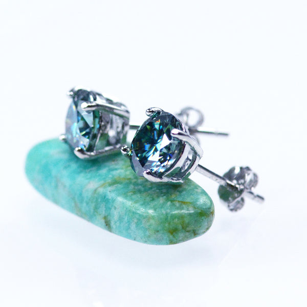 2CT Greenish Blue Moissanite Studs