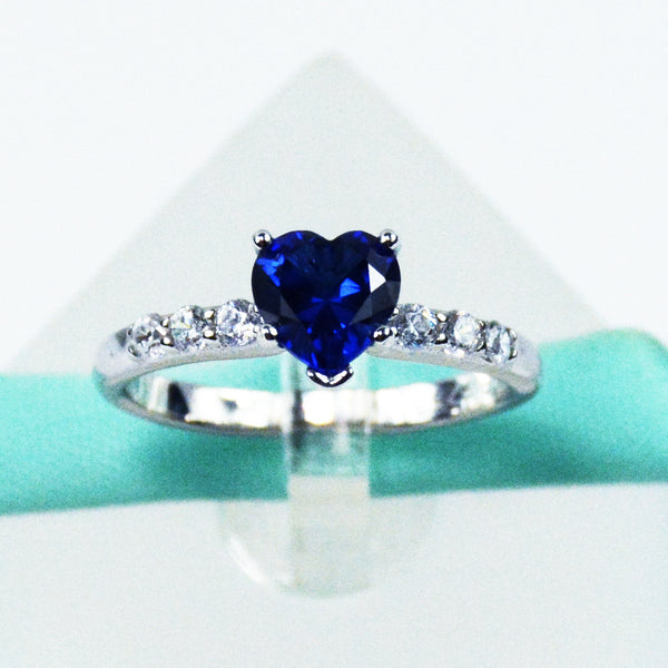 Unique Solitary Engagement Ring, Dark Blue Sapphire Side Band, Genuine Blue  Sapphire Anniversary Ring, Cute Bridal Rings, One Diamond Ring -  Hong  Kong