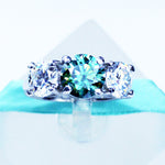 Green White Moissanite 3Stone Ring Total 4Carat