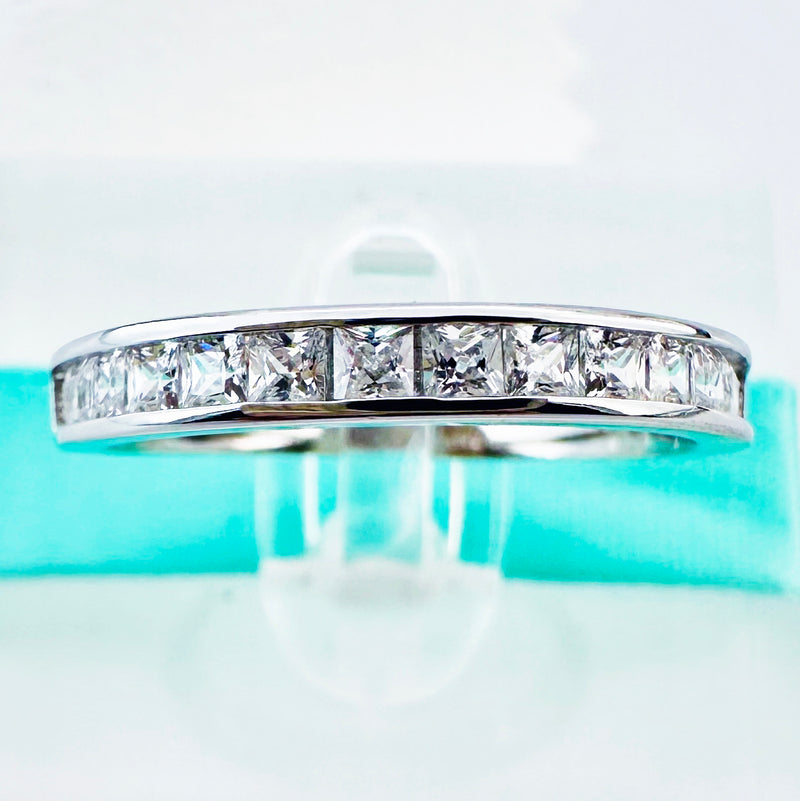 Princess Cut Wedding Band in Sterling Silver
