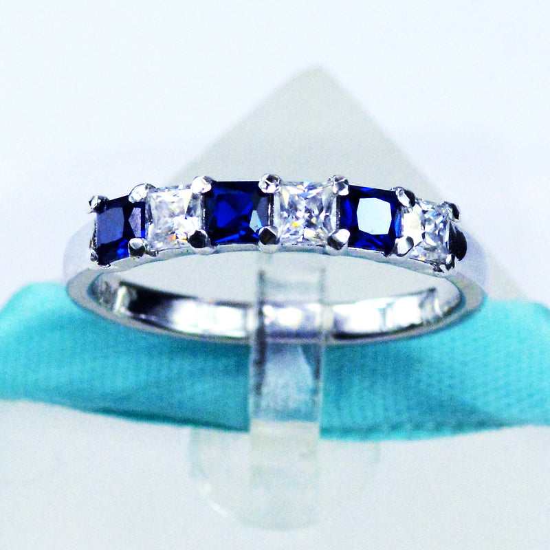 Princess Moissanite & Sapphire 6Stone Band