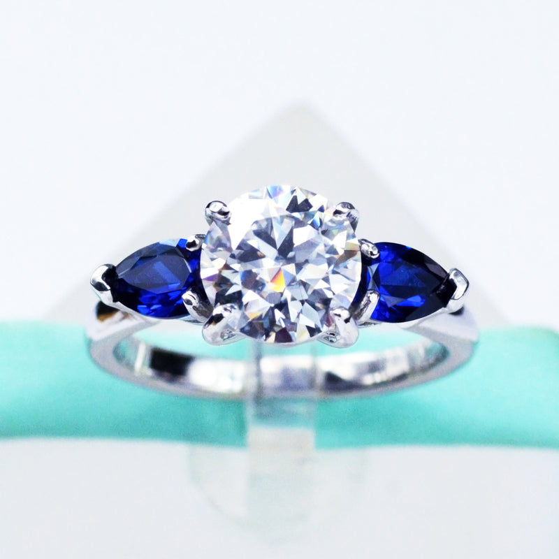 2CT Moissanite Blue Sapphire 3Stone