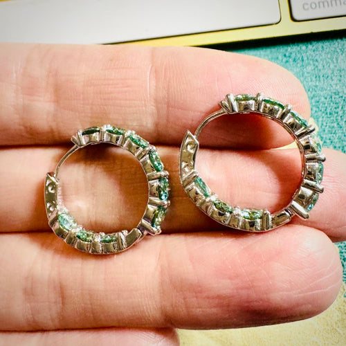Mint Greenish Blue Moissanite Diamond Eternity Hoop Earrings