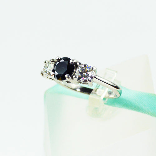 3Stone 6.5MM Black & White Moissanite Ring