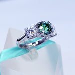 Green White Moissanite 3Stone Ring Total 4Carat