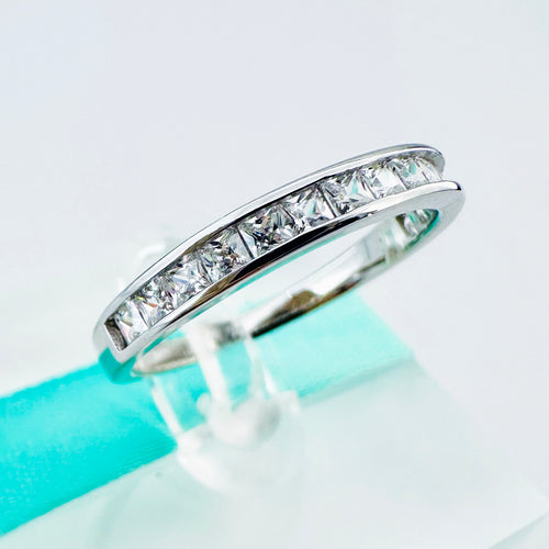 Princess Cut Wedding Band in Sterling Silver