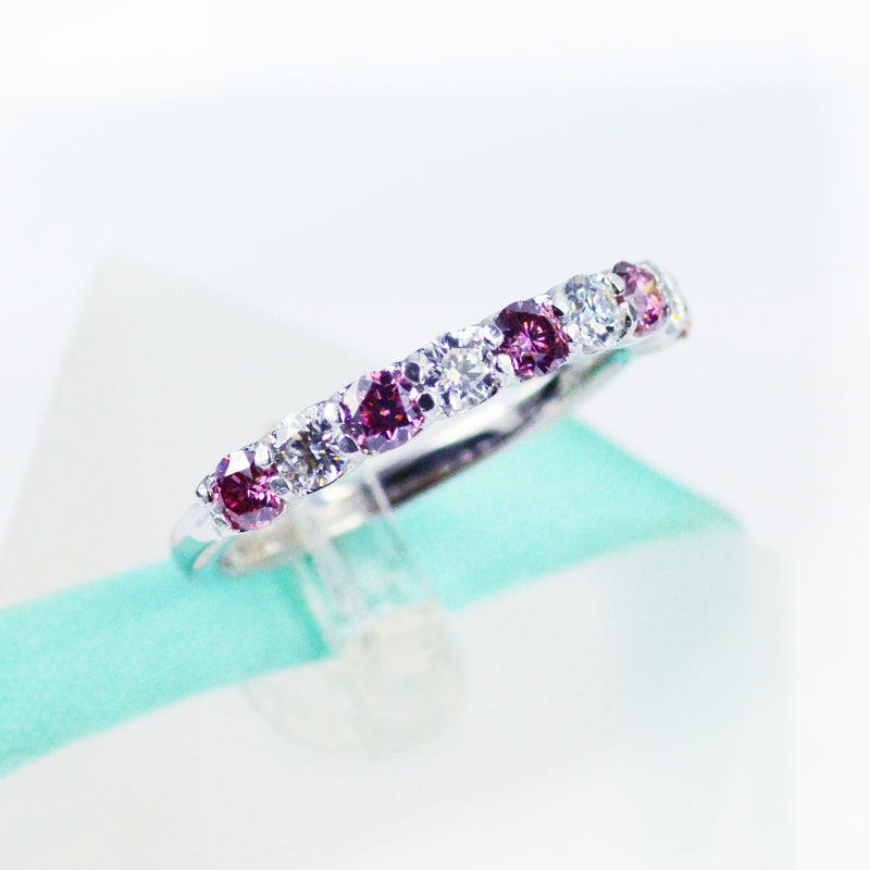 3MM Pink & White Moissanite Band 9Stone