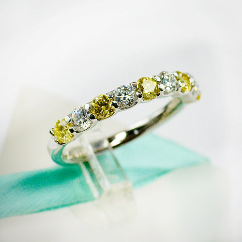 3MM Yellow & White Moissanite Band 9Stone