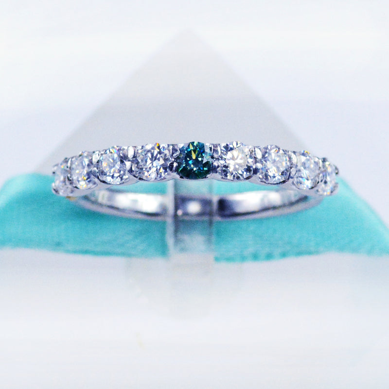 3MM White & Greenish Blue Moissanite Wedding Band