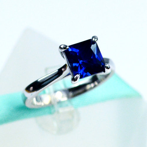 7MM Square Blue Sapphire Ring
