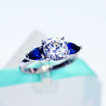 2CT Moissanite Blue Sapphire 3Stone