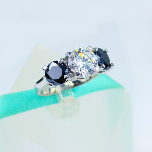 3Stone Black & White Moissanite Ring