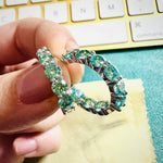 Mint Greenish Blue Moissanite Diamond Eternity Hoop Earrings
