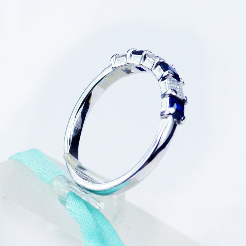 Princess Moissanite & Sapphire 6Stone Band