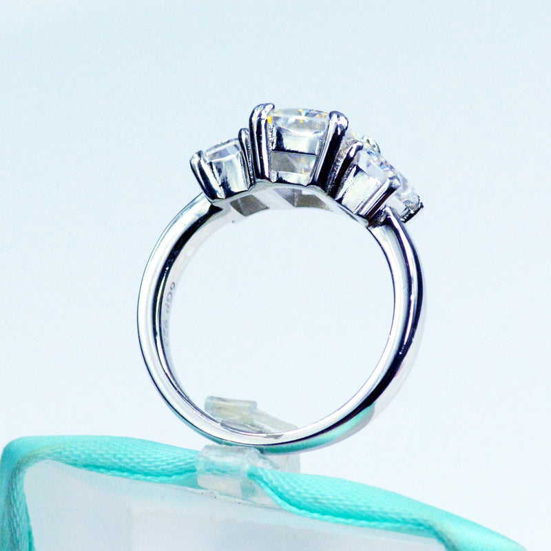3Stone Radiant Cut White Moissanite Ring
