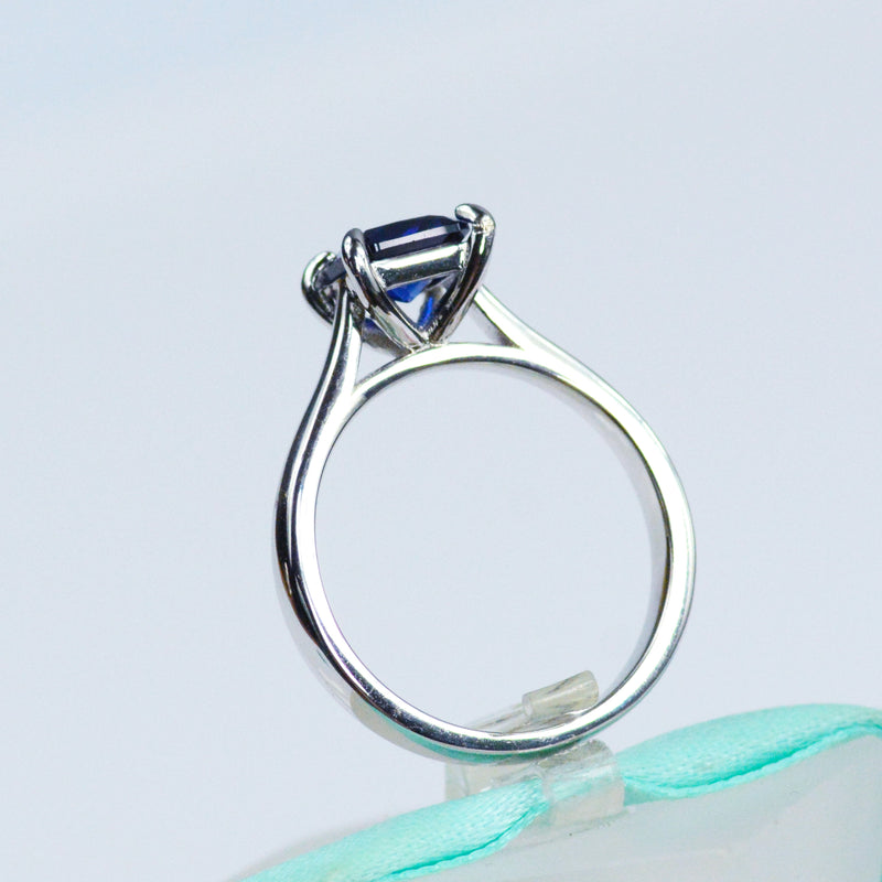 6MM Square Blue Sapphire Ring