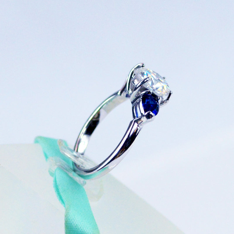 2CT Moissanite Blue Sapphire 3Stone