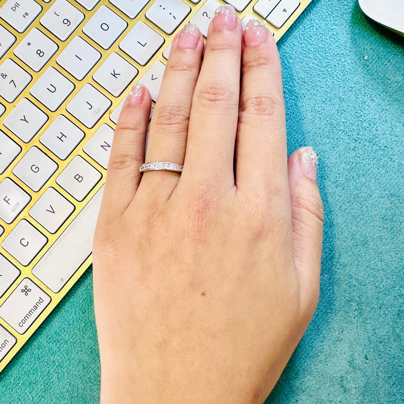 Princess Cut Wedding Band in Sterling Silver