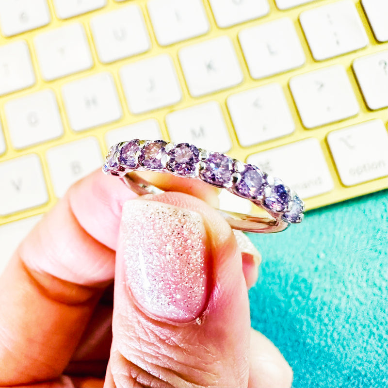 3MM Light Purple Moissanite Band 9Stone