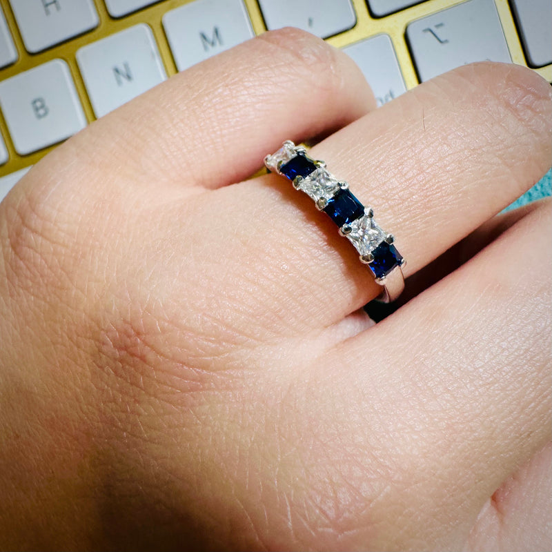 Princess Moissanite & Sapphire 6Stone Band