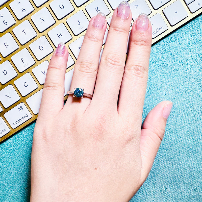 1Carat Vivid Blue Moissanite Solitaire ring