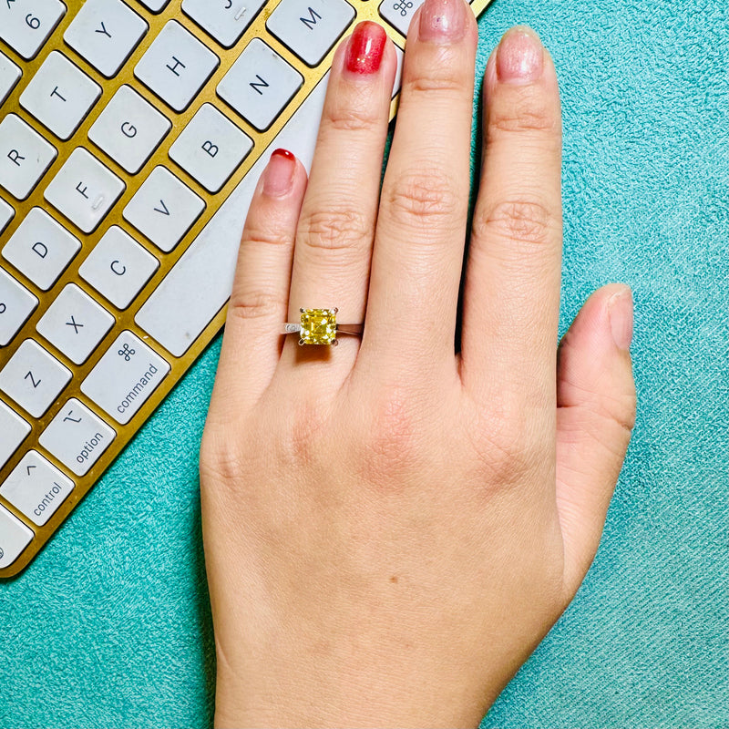 2Carat Asscher Yellow Moissanite Solitaire