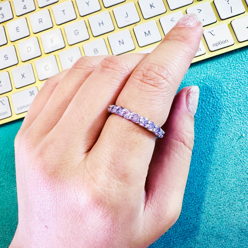 3MM Light Purple Moissanite Band 9Stone