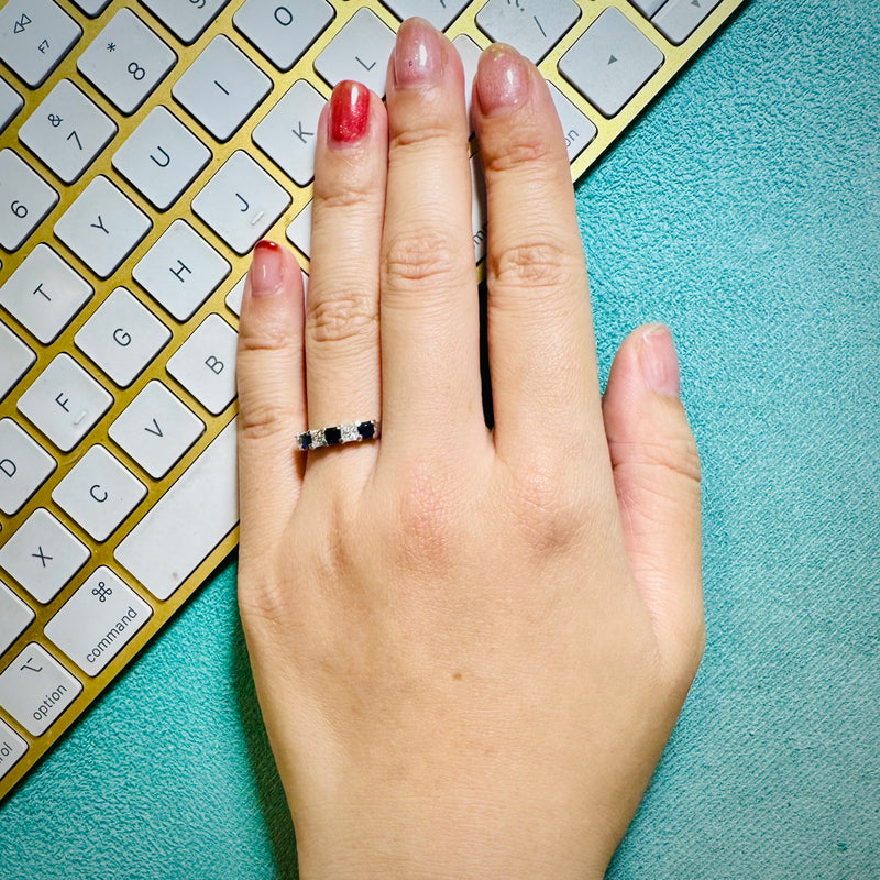 Princess Moissanite & Sapphire 6Stone Band