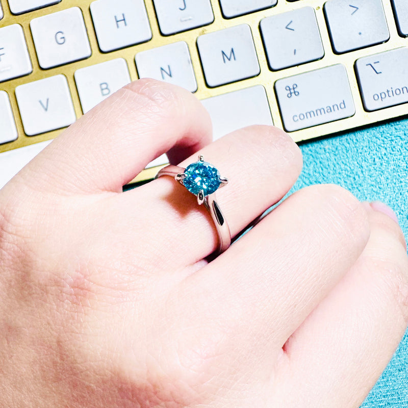1Carat Vivid Blue Moissanite Solitaire ring