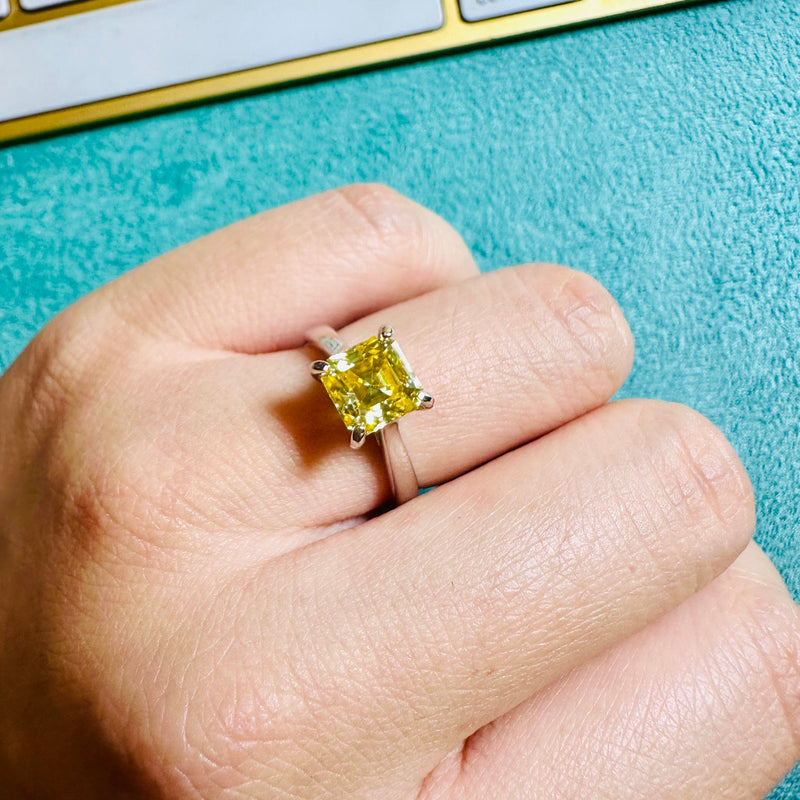 2Carat Asscher Yellow Moissanite Solitaire