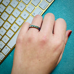Ombre 3MM White Blue Green Moissanite Blue Sapphire Wedding Band