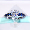 1CT White Moissanite Solitaire Blue Sapphire Accent Engagement Ring