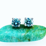 Blue Moissanite Diamond Stud Earrings