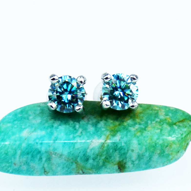 Blue Moissanite Diamond Stud Earrings