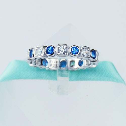 Blue Sapphire Wedding Band In Sterling Silver - 6Grape Fine Jewelry