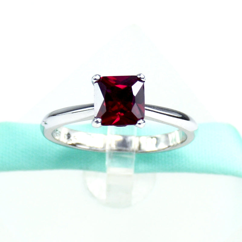 Square Red Ruby Solitaire Ring