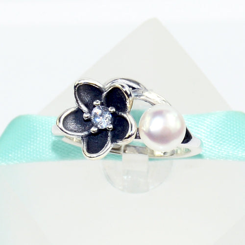 Black Floral Pearl Ring Sterling Silver - 6Grape Fine Jewelry