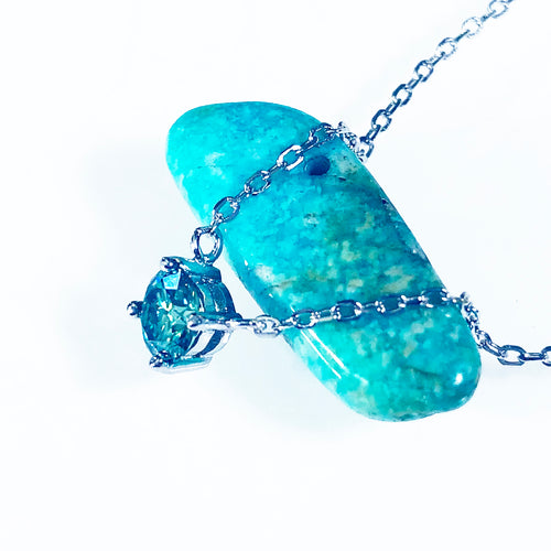 5MM Greenish Blue Moissanite Necklace