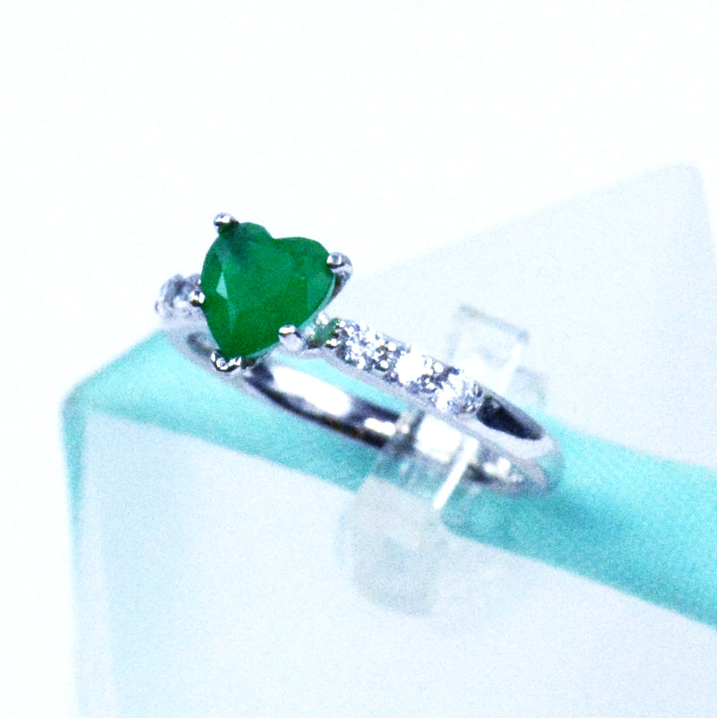 Heart Green Emerald Solitaire With Accent Ring