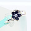 Black Floral Pearl Ring Sterling Silver - 6Grape Fine Jewelry