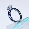 1CT White Moissanite Solitaire Blue Sapphire Accent Engagement Ring