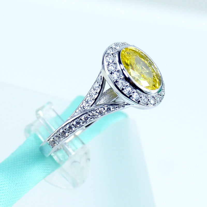 Oval Cut Yellow CZ Womens Engagement Ring in Sterling Silver - 6Grape Fine Jewelry