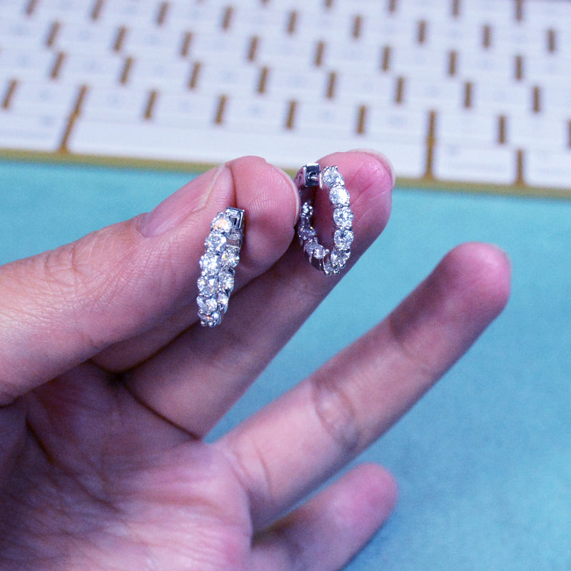White Moissanite Diamond Eternity Hoop Earrings